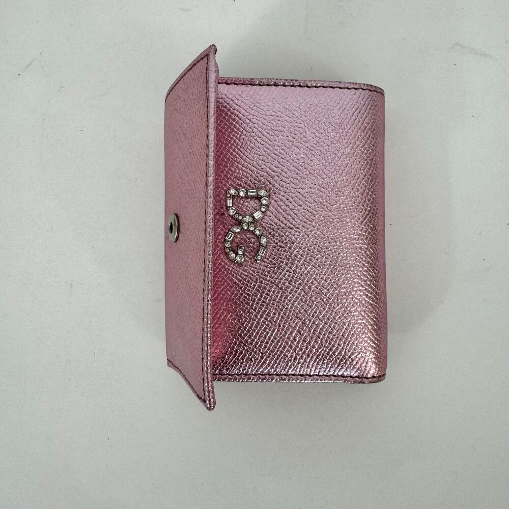 Dolce and Gabbana Trifold Metallic Dauphine Leather Small Wallet w/ Crystal Logo - Picture 6 of 13